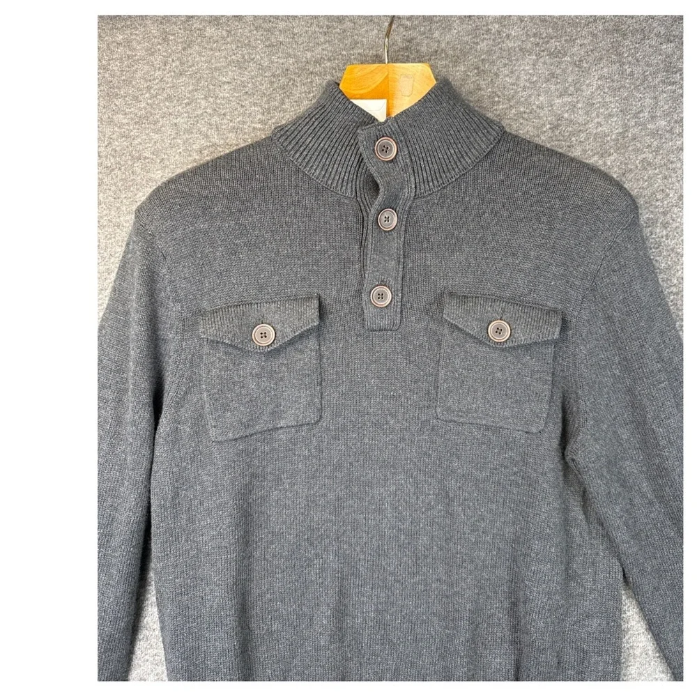 NWT Banana Republic Gray Mock Neck Button Pullover Sweater Men Size S Preppy Top